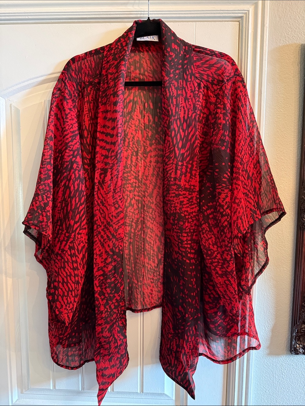 Blair Red and Black Sheer Open-Front Tunic